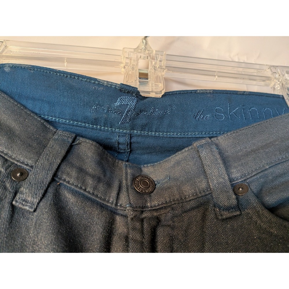 7 for All Mankind - The Skinny Shimmering Jeans Black  Sz: 24 Retail $238 - Picture 3 of 9